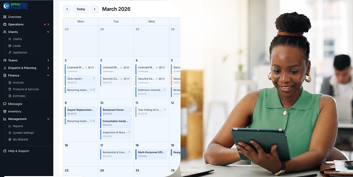 Recurring maintenance job scheduling on mobile app showing monthly service calendar